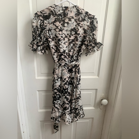 Misa Los Angeles Everly Ruffle Wrap Dress Black & White XS - Picture 3 of 6